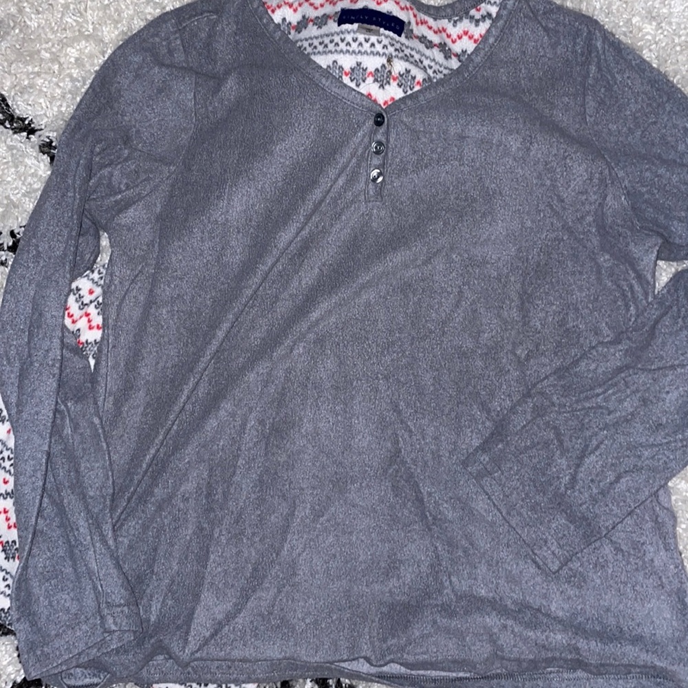 Gray and red fleece pj set